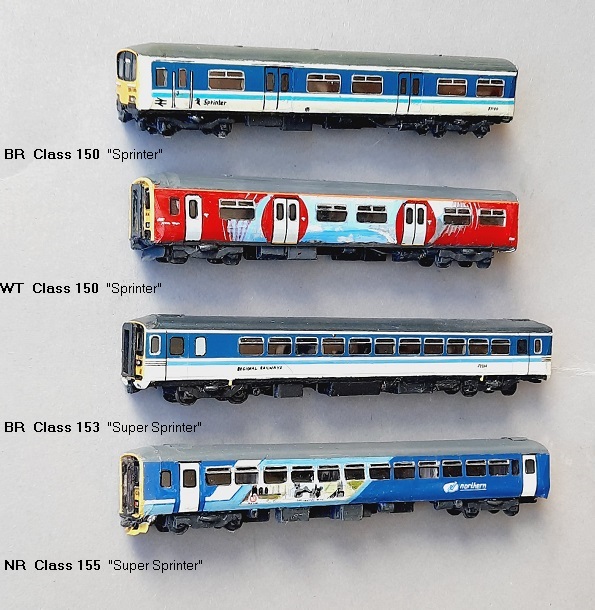 BR Class 150 (`Sprinter´),  WT Class 150 (´Sprinter´),  BR Class 153 (´Super Sprinter´),  NR Class 155 (´Super Sprinter´)