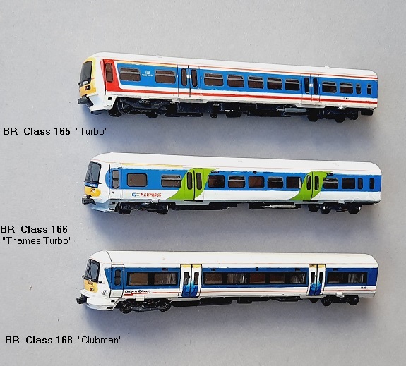 BR Class 165 (´Turbo´),  TT Class 158 (´Thames Turbo´),  CR Class 168 (´Clubman´)