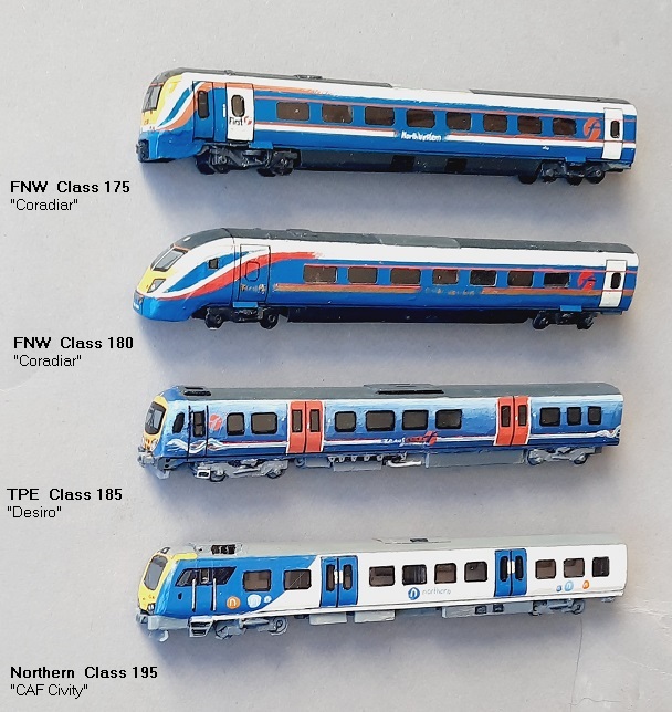 FNW Class 175 (`Coradia´),  FNW Class 180 (´Coradia´),  TPE Class 185 (´Desiro´),  Northern Class 195 (´CAF Civity´)