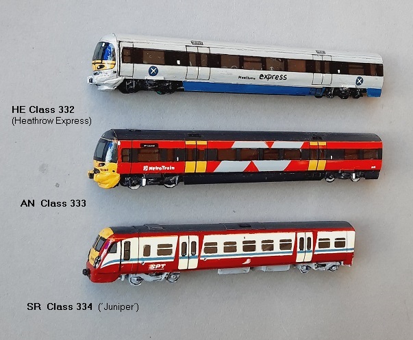 HE Class 332 (Heathrow Express),  AN Class 333,  SR Class 334 (´Juniper´)