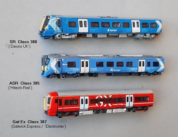 SR Class 380 (´Desiro UK´) ,  ASR Class 385 (´Hitachi Rail´),  GatEx Class 387 (´Electrostar´)