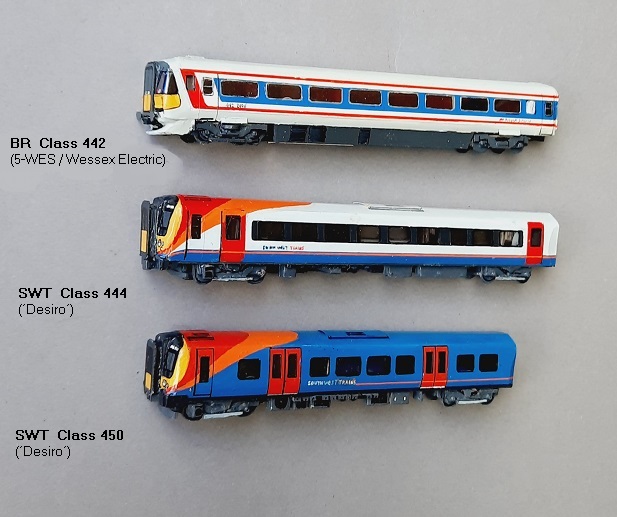 BR Class 442 (´5-WES´/ ´Wessex Electric´) ,  SWT Class 444 (´Desiro´),   SWT Class 450 (´Desiro´)