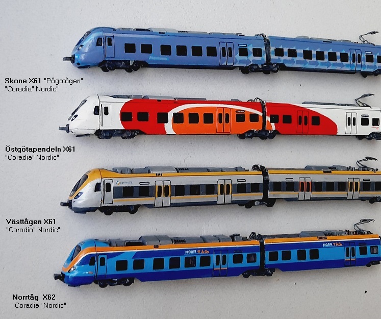 Skane X61 ´Pågatågen´,    Östgötapendeln X61,    Västtågen X61,    Norrtåg X62