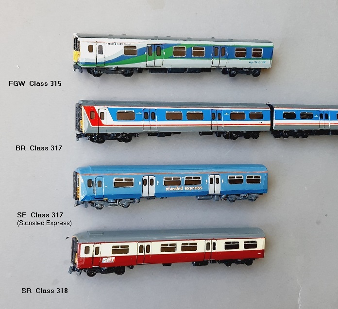FGE Class 315,  BR Class 317,  SE Class 317 (Stansted Express),  SR Class 318