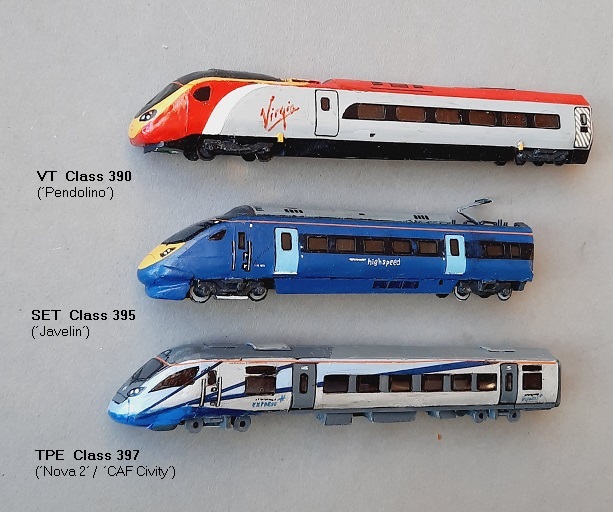 VT Class 390 (Pendolino) ,  SET Class 395 (´Javelin´),  TPE Class 397 (´Nova 2/ CAF Civity´)