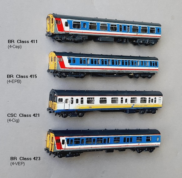 BR Class 411 (´4-Cep´),  BR Class 415 (´4-EPB´),  CSC Class 421 (´4-Cig´),  BR Class 423 (´4-VEP´)