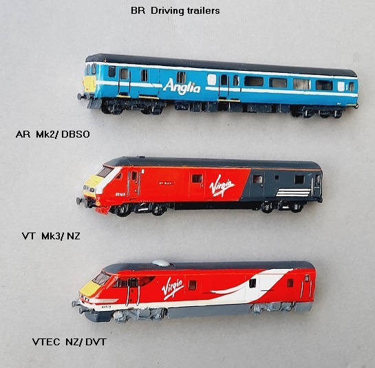 BR manövervagnar: AR MK2/ DBSO,  VT MK3/ NZ,   VTEC NT/ DVT